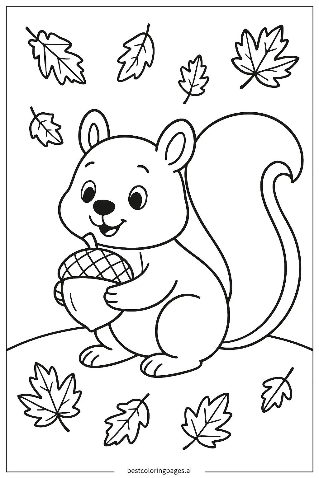 Happy Squirrel with Nut in Fall