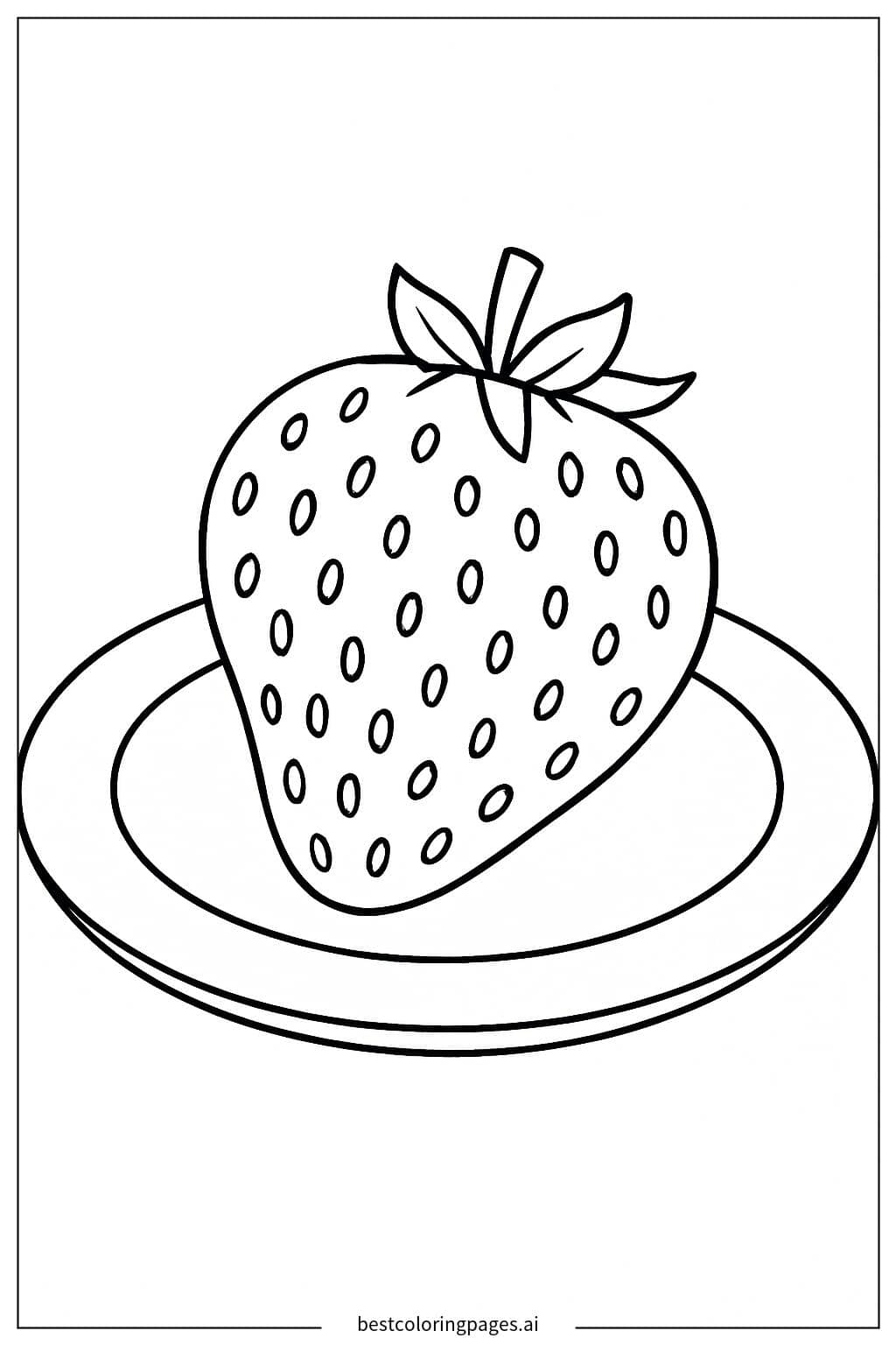 Delicious Strawberry on a Plate Coloring Page