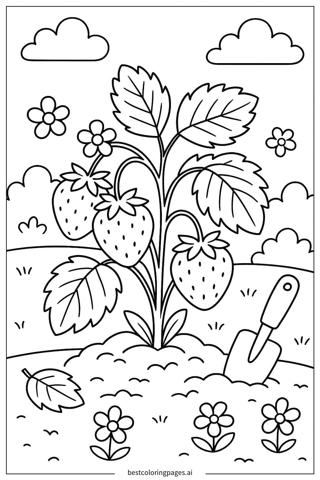Strawberry Plant in the Garden Coloring Page