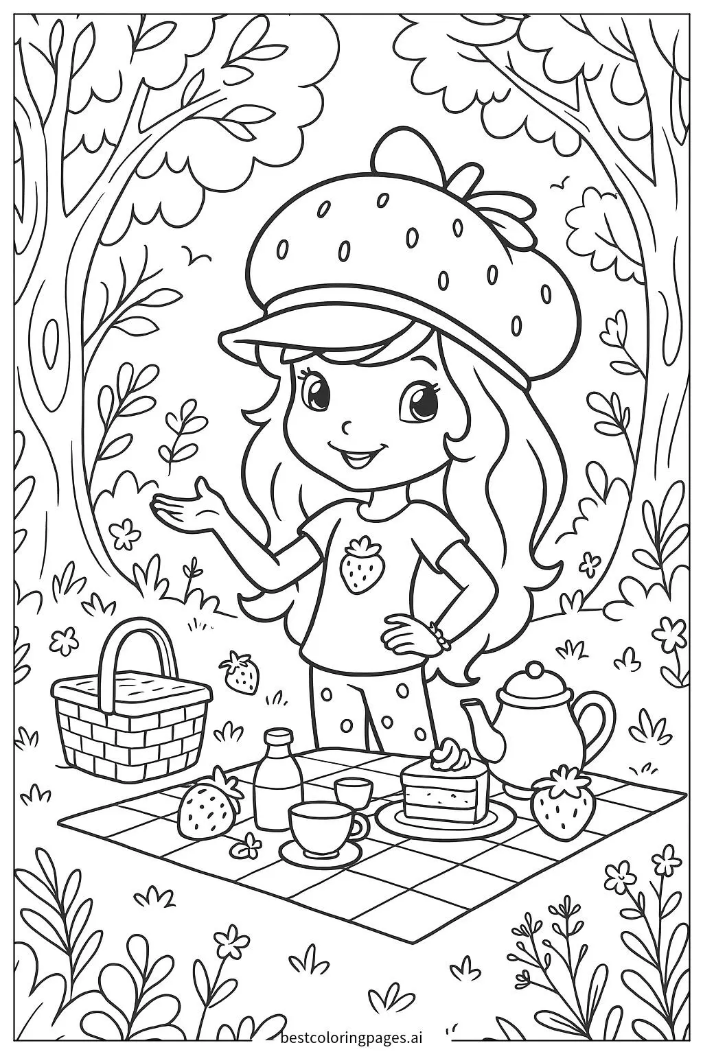 Disegni di Strawberry Shortcake organizza un picnic nella foresta da Colorare