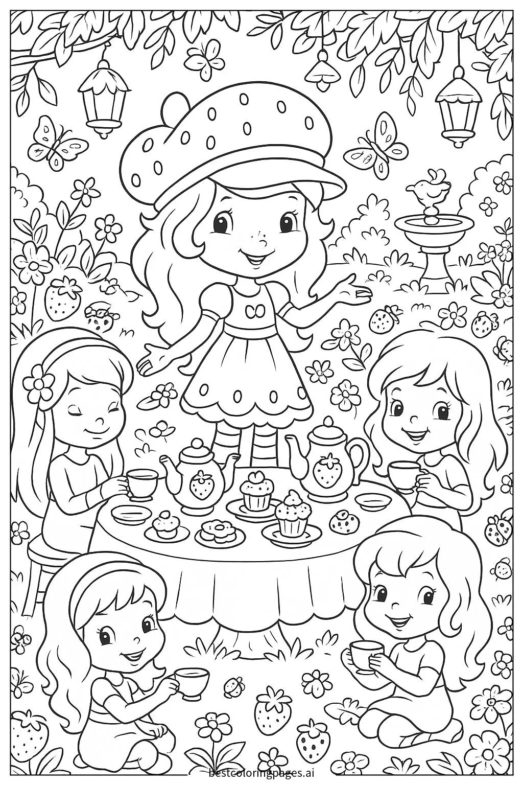 Strawberry Shortcake Hosting a Garden Tea Party