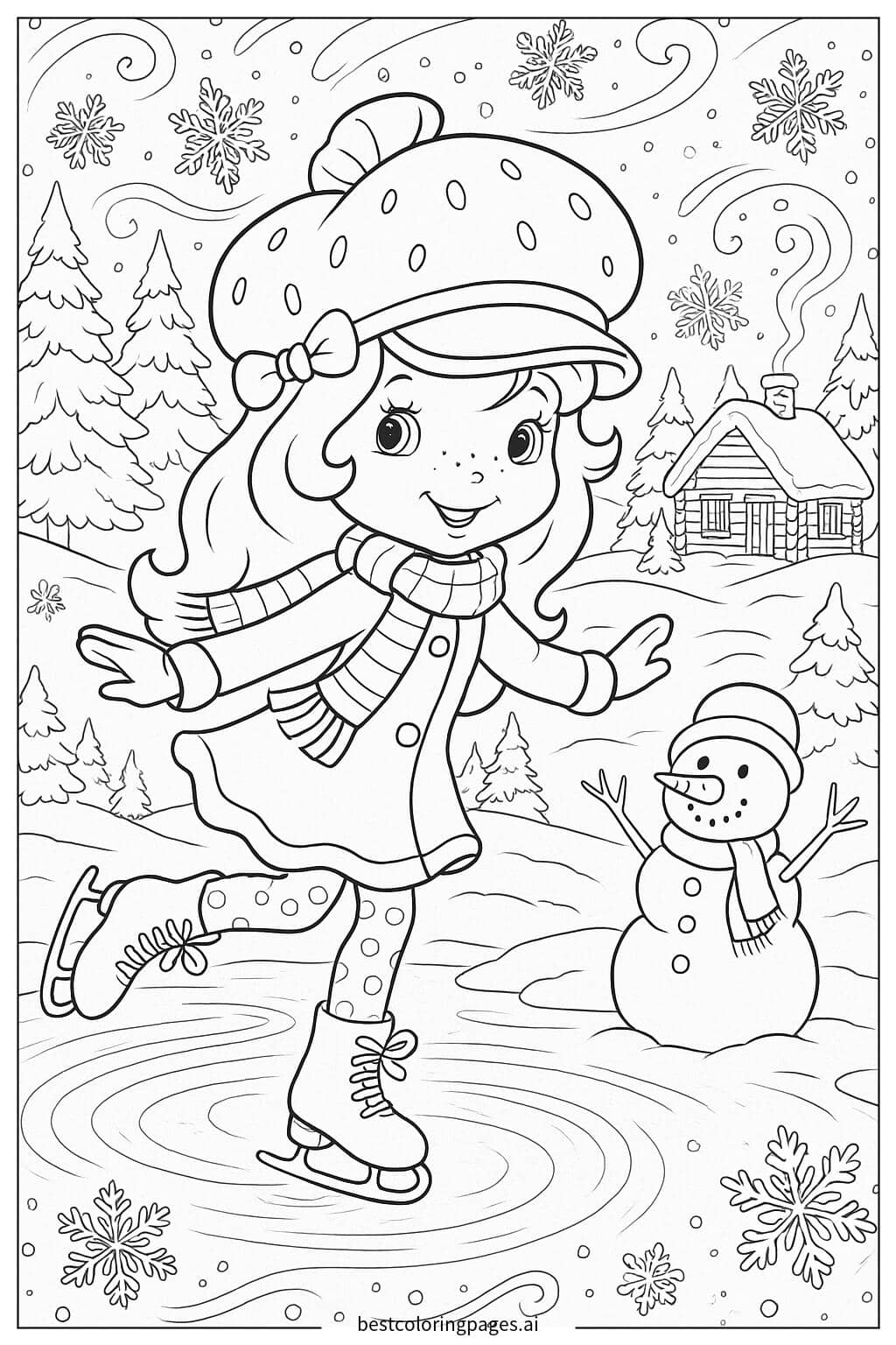 Disegni di Strawberry Shortcake pattinaggio sul ghiaccio in inverno da Colorare