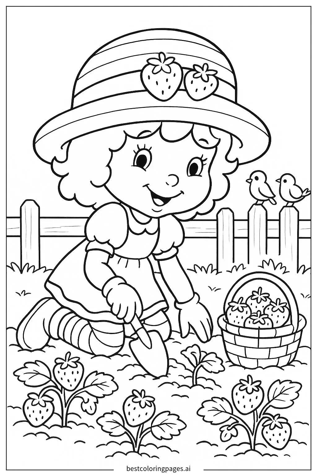 Strawberry Shortcake Planting Berries in a Garden