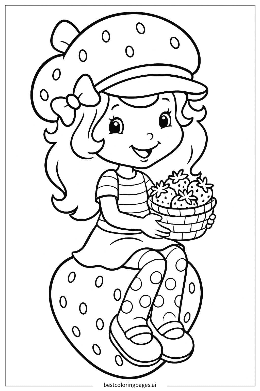 Strawberry Shortcake Sitting on a Berry-Shaped Stool Coloring Page