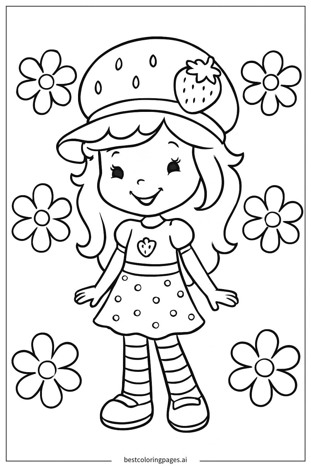 Strawberry Shortcake Surrounded by Flowers