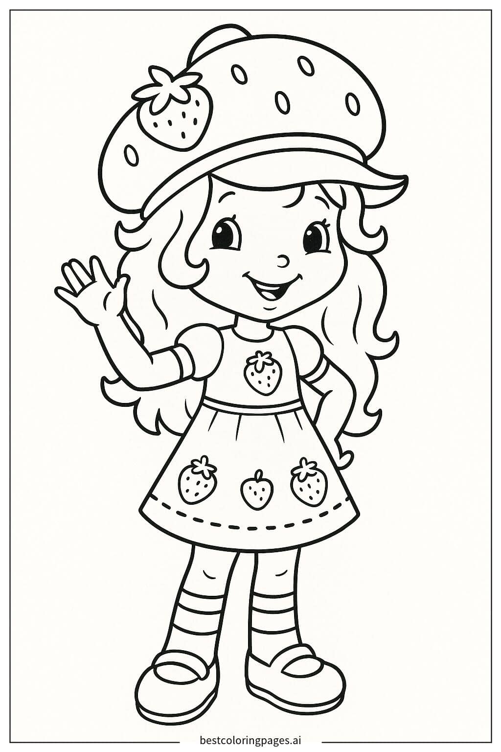 Strawberry Shortcake waving with a cheerful smile Coloring Page