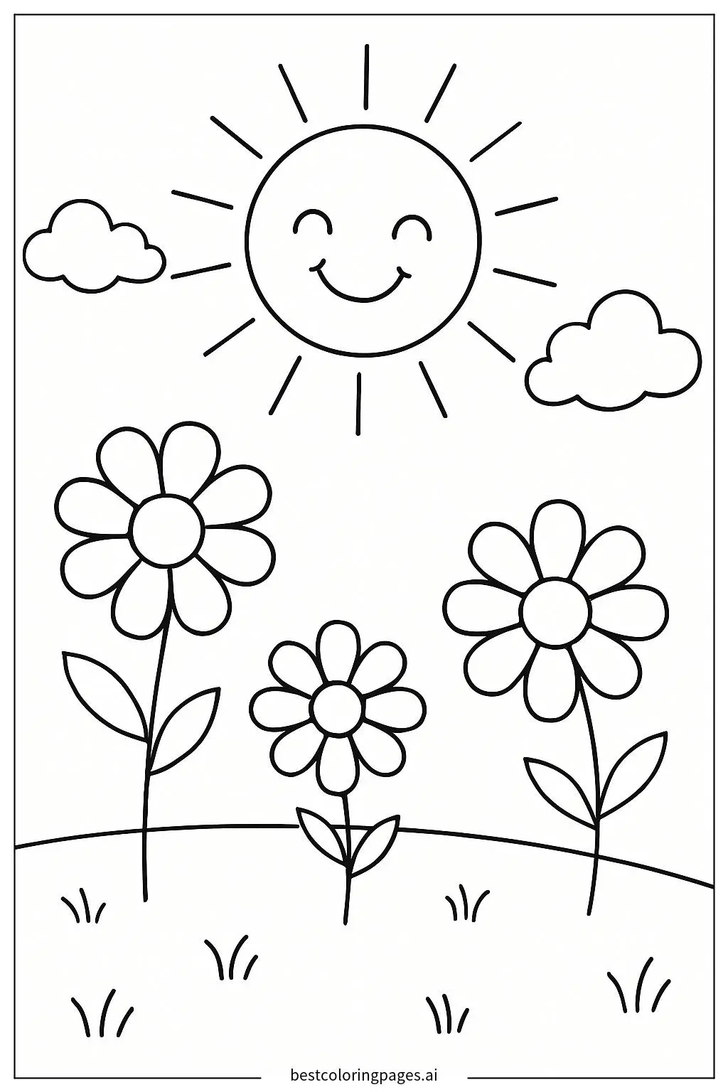 Sun Shining Over a Meadow Coloring Page