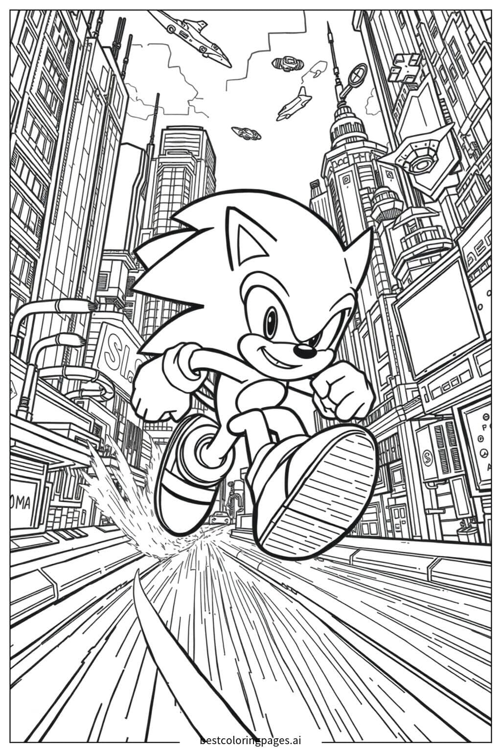 Super Sonic Racing Through a Futuristic City