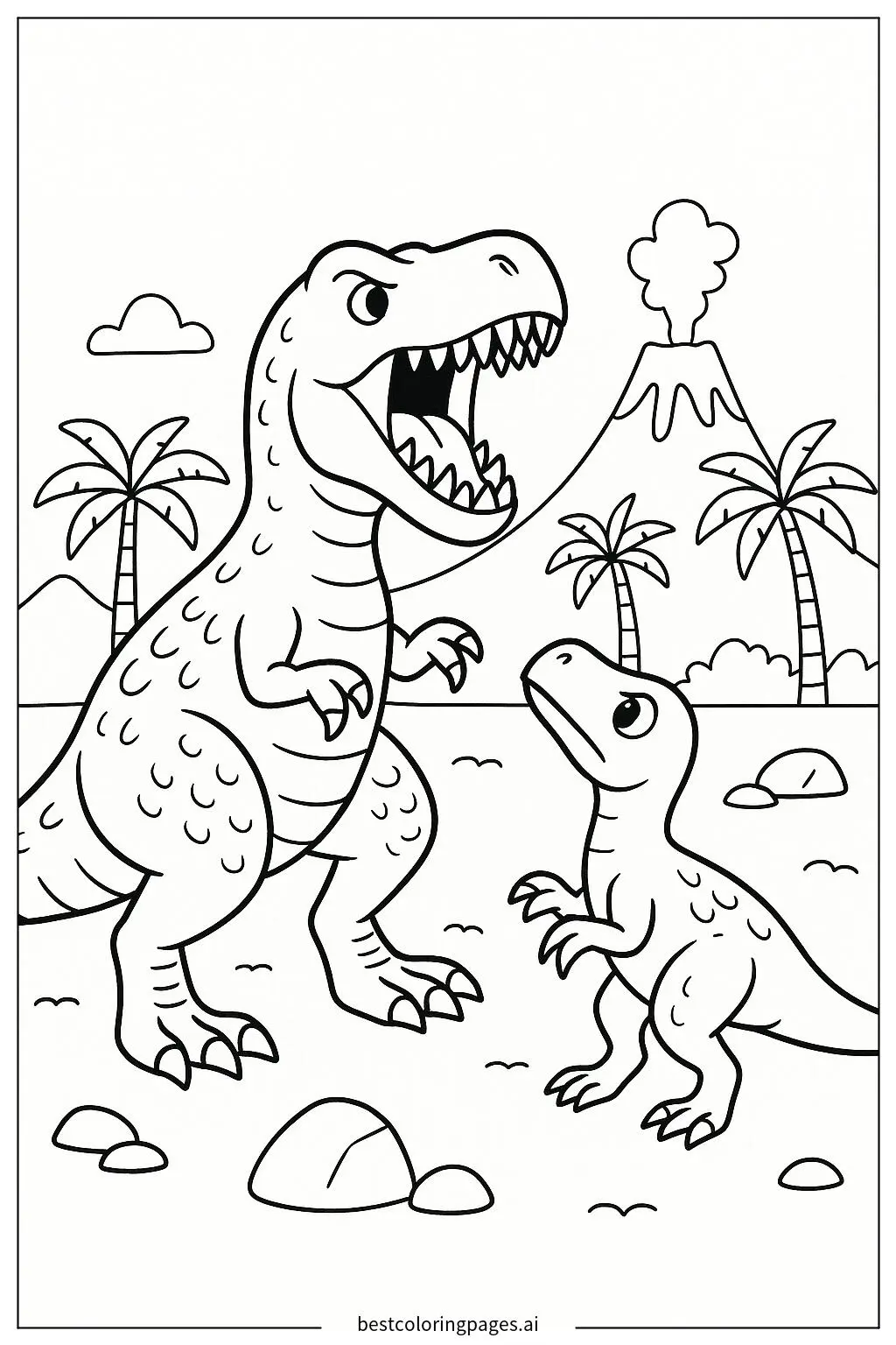 T-Rex Roaring at a Smaller Dinosaur