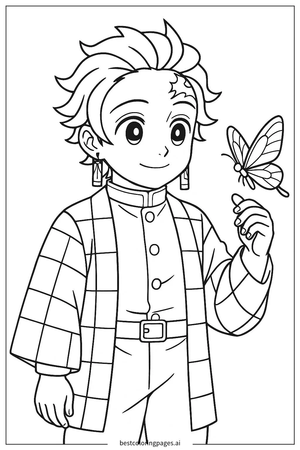 Tanjiro with a Butterfly on His Hand