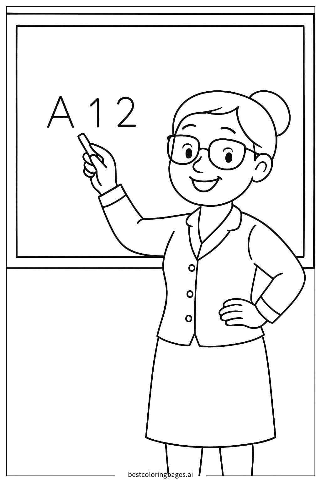 Teacher Writing on the Blackboard Coloring Page