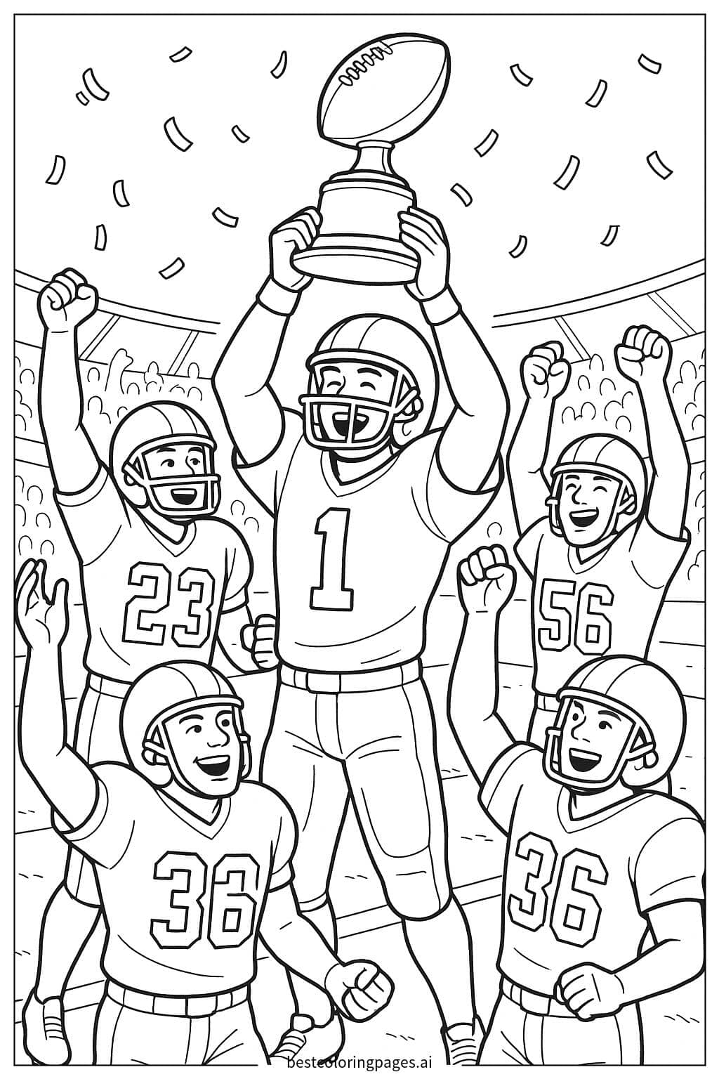Team Triumph with a Trophy in American Football Coloring Page