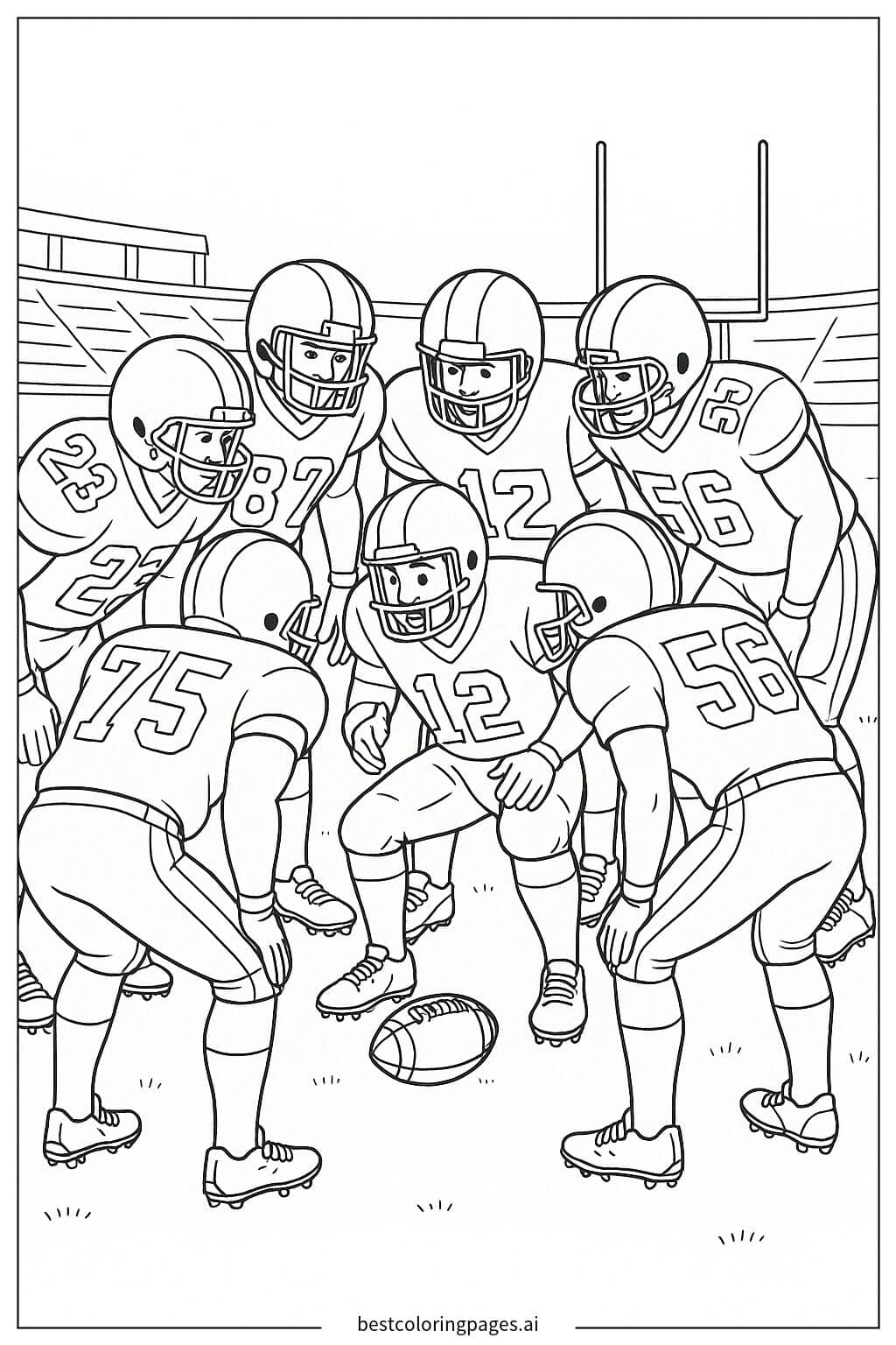 Football Team Huddle Before the Big Play Coloring Page