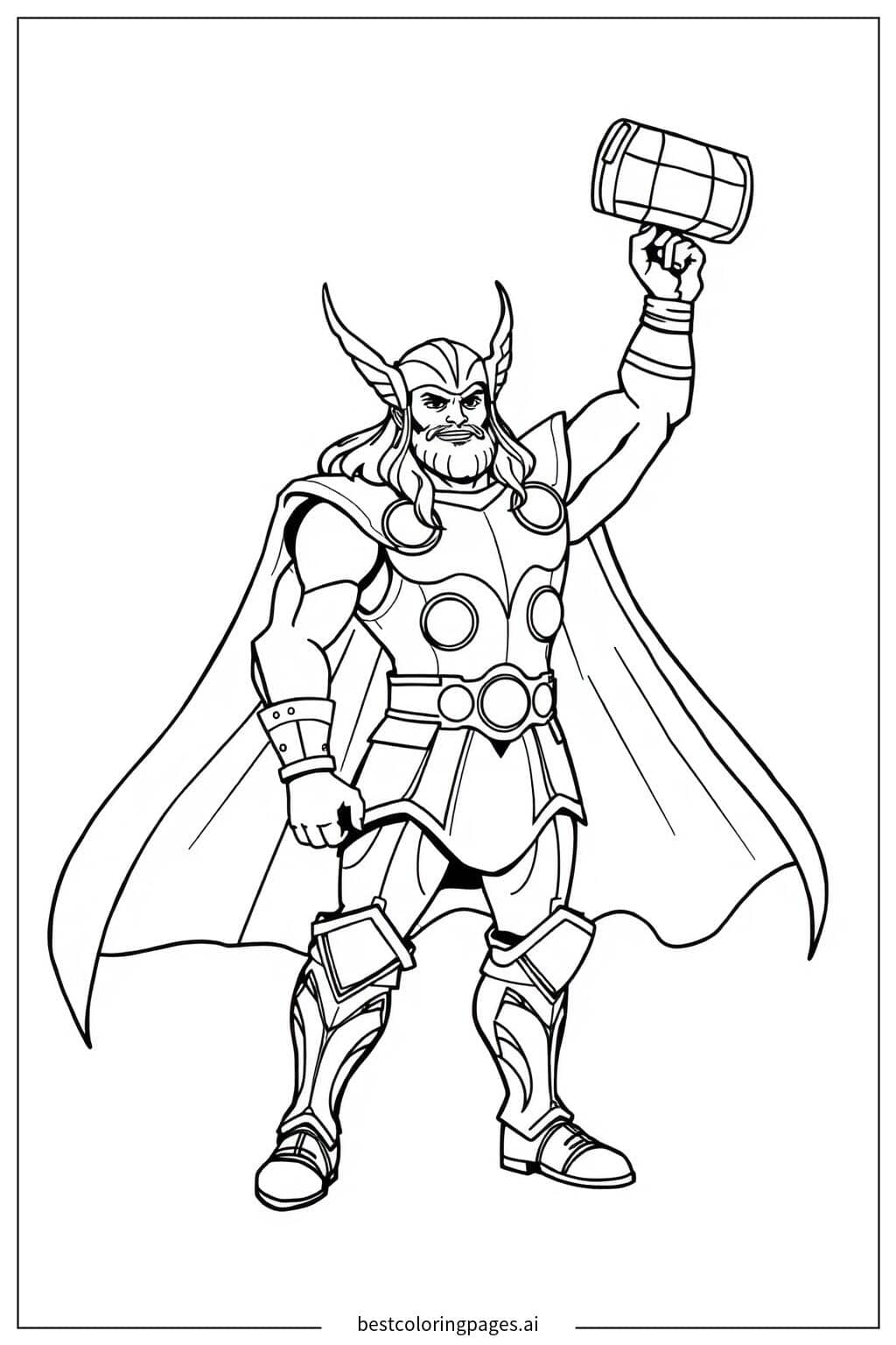 Disegni di Thor con il suo martello in mano da Colorare