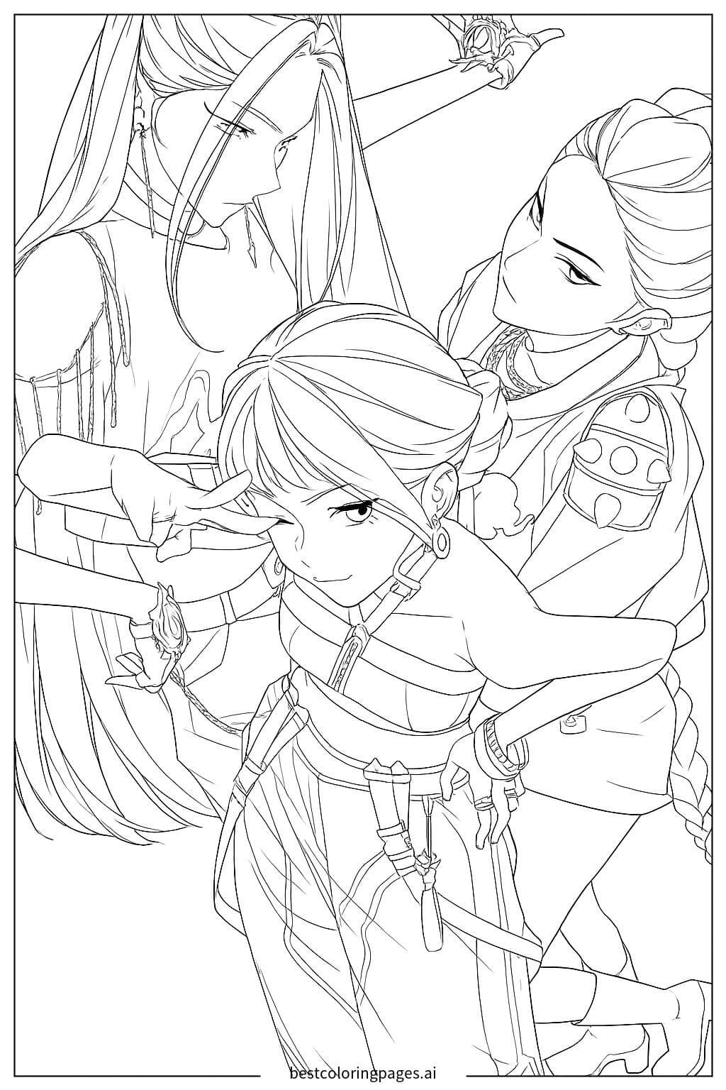 Three Fashionable K-Pop Demon Hunters Striking a Pose