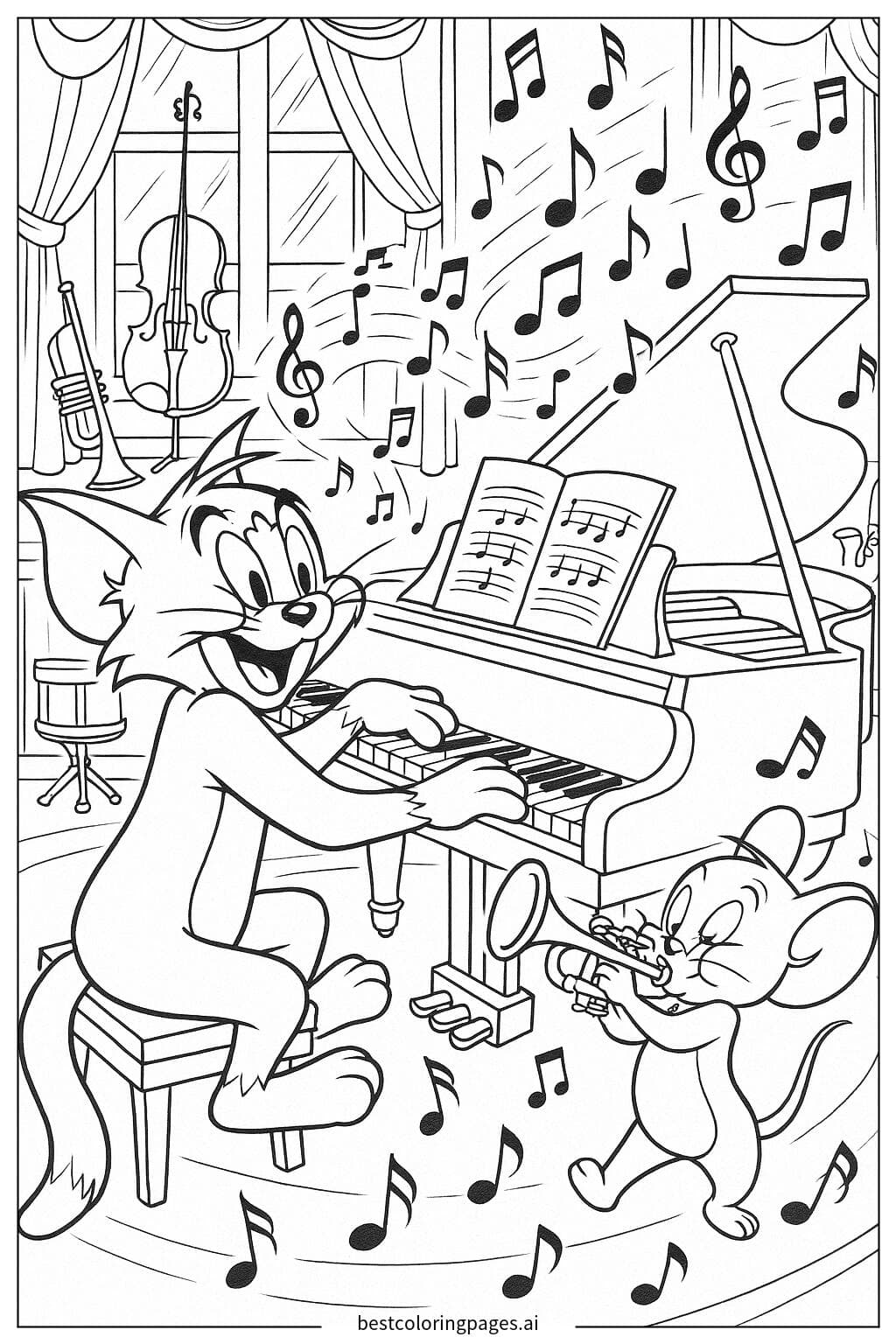 Tom and Jerry Playing Musical Instruments