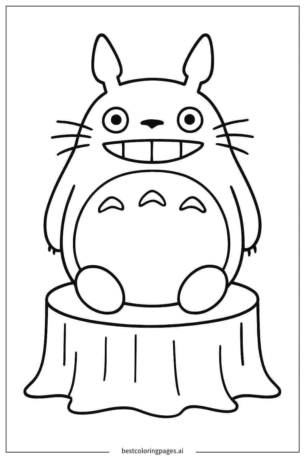 Totoro Sitting on a Tree Stump Coloring Page
