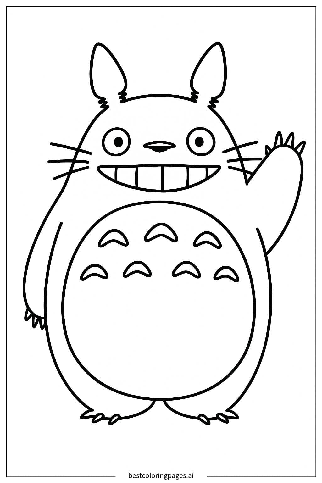 Totoro Waving Happily Coloring Page