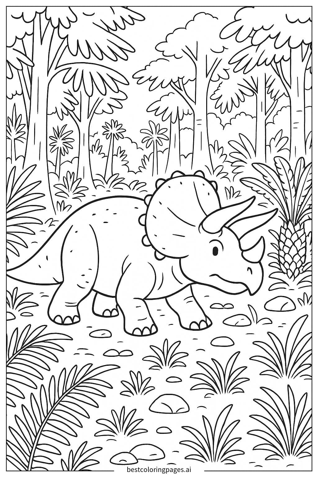 Triceratops Exploring a Dense Forest