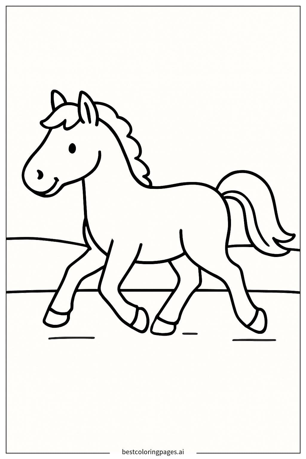 Trotting Horse on a Sunny Plain Coloring Page