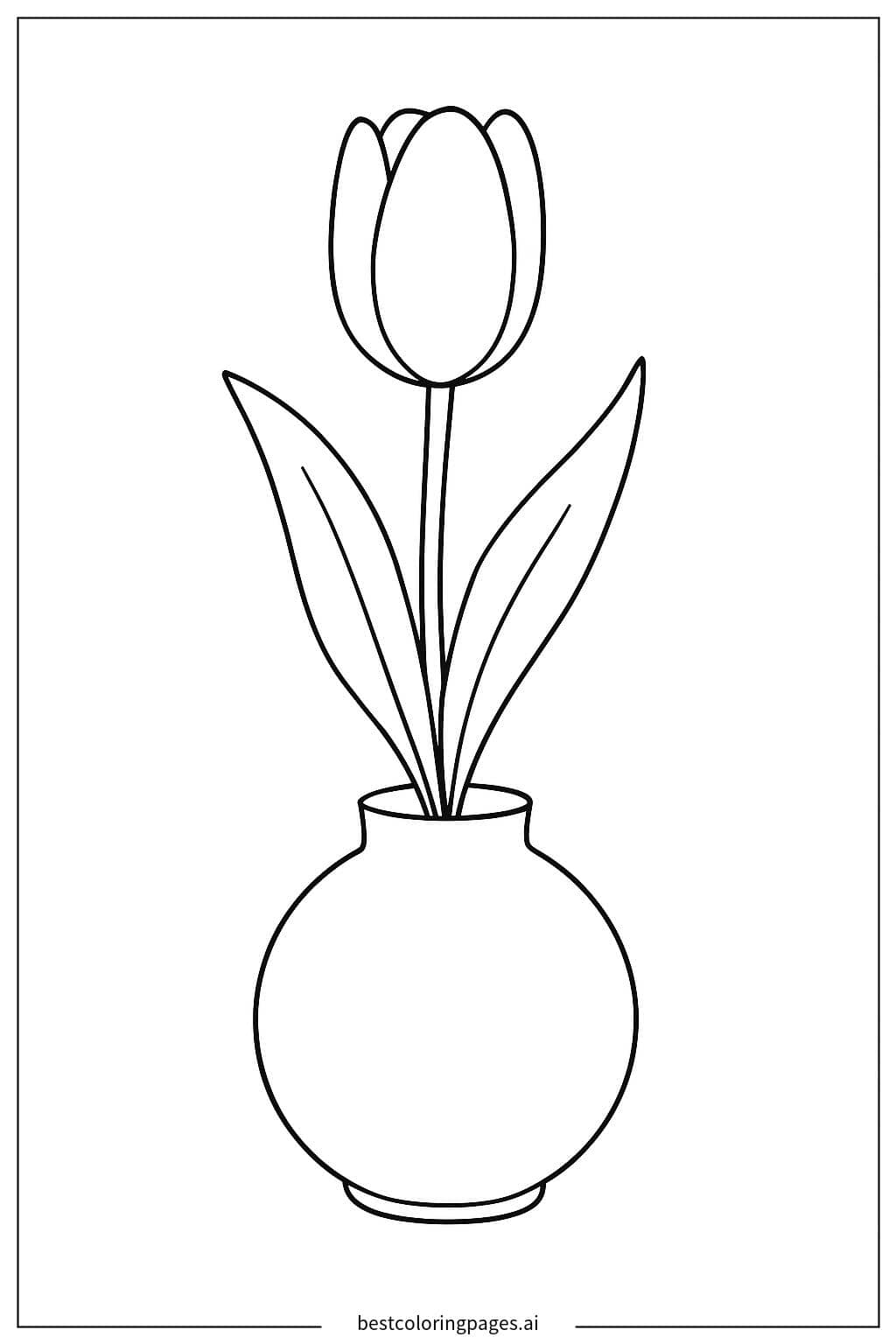 Tulip in a Simple Vase Coloring Page