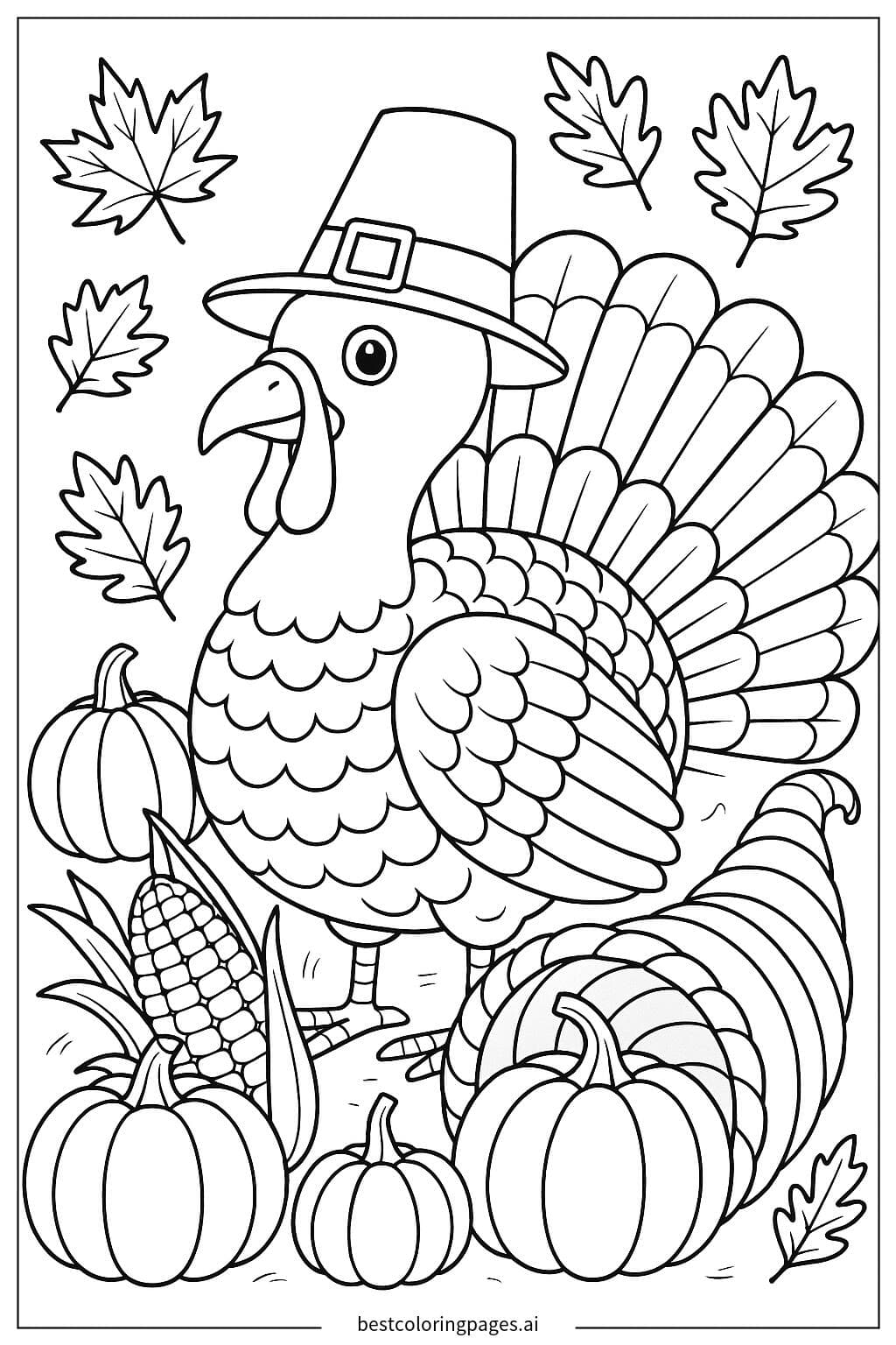 Festive Turkey Wearing a Pilgrim Hat for Thanksgiving
