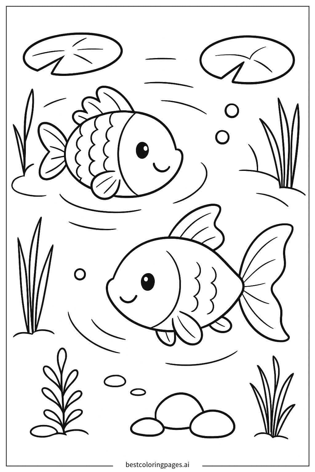 Two Fish Swimming in a Peaceful Pond Coloring Page