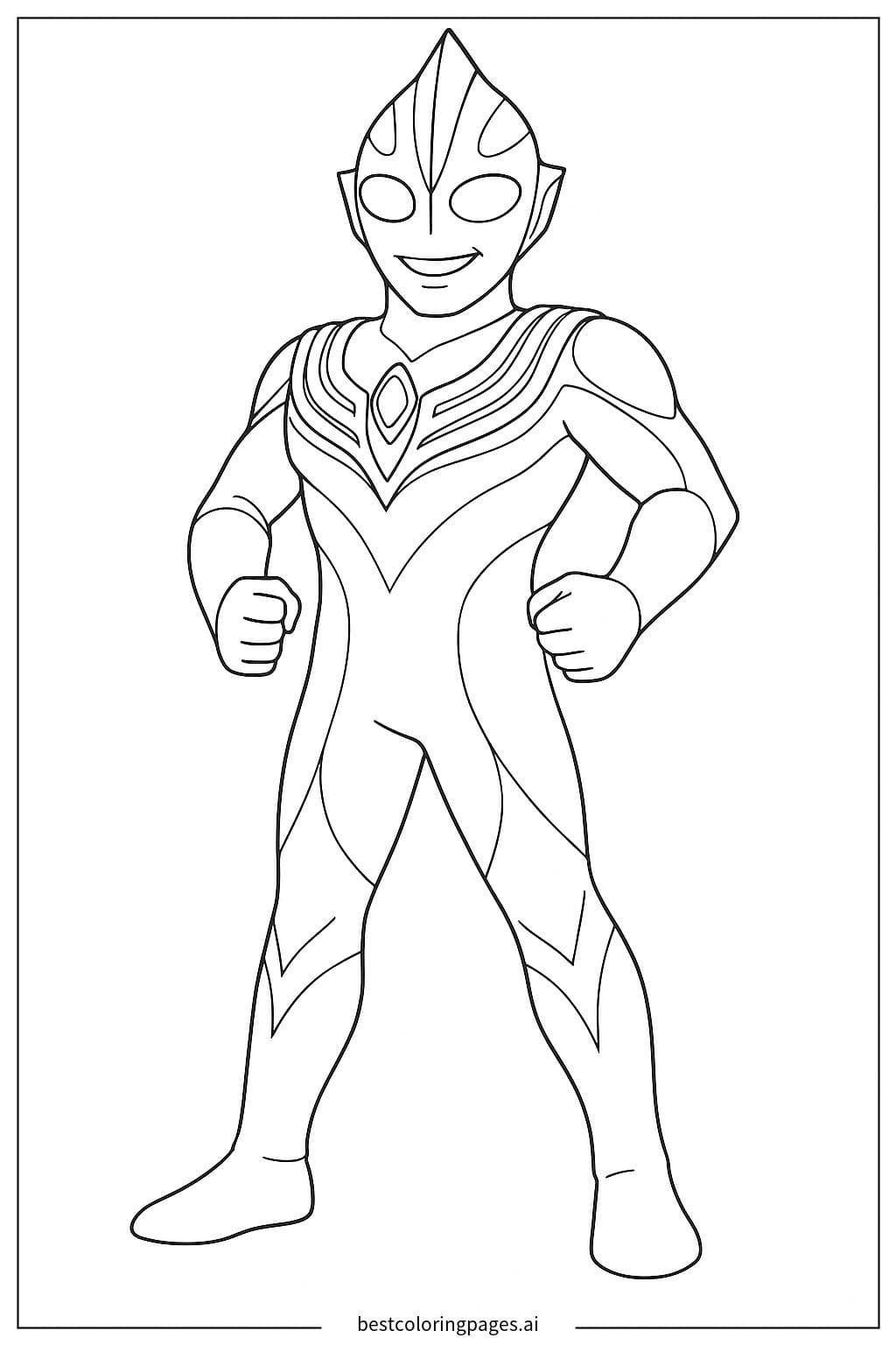 Ultraman Tiga lächelt heldenhaft in kraftvoller Pose Ausmalbilder