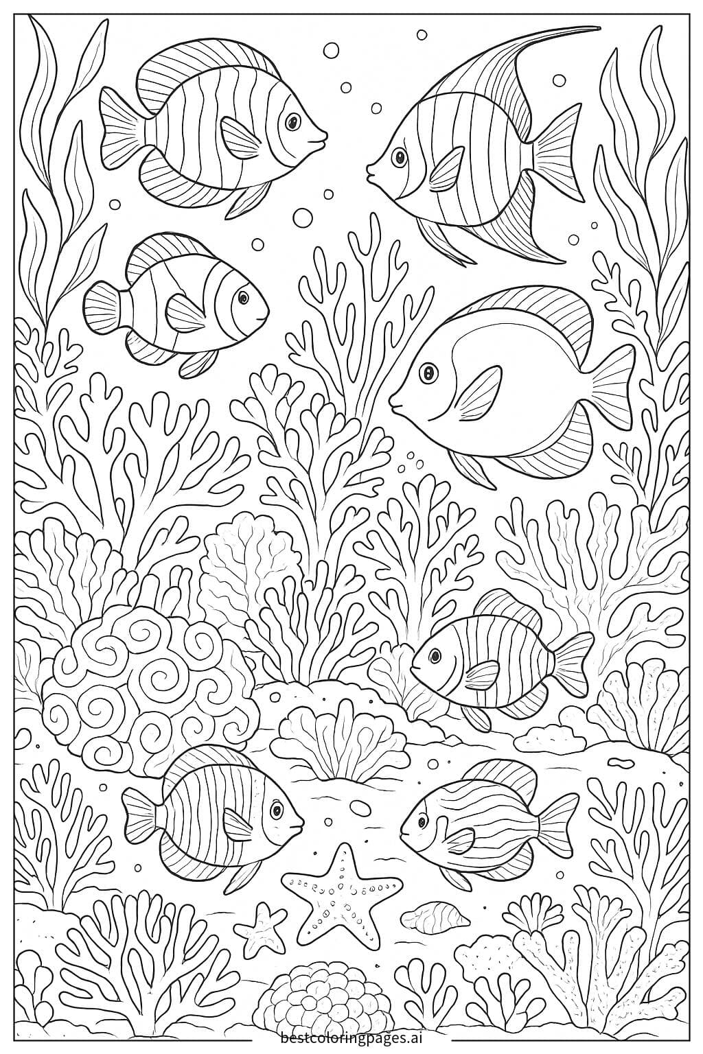 Underwater Adventure: Fish and Coral Coloring Page