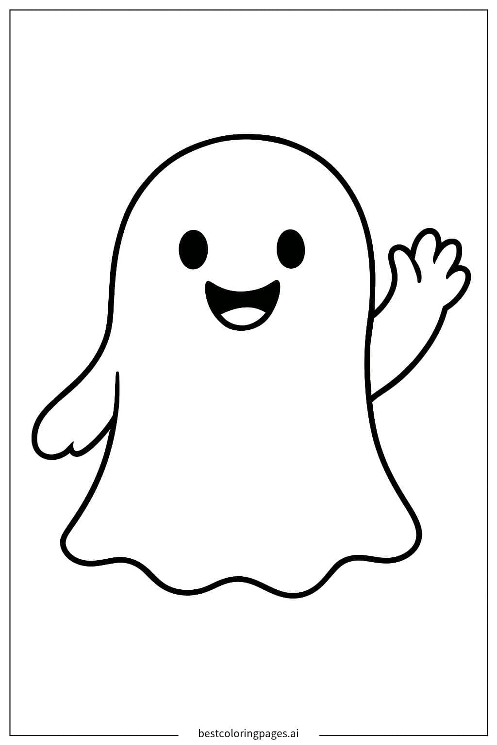 Cheerful Ghost Waving Coloring Page
