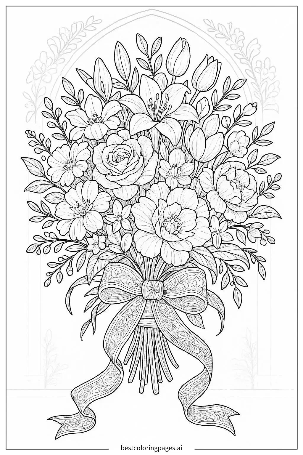 Elegant Wedding Bouquet Coloring Page Coloring Page