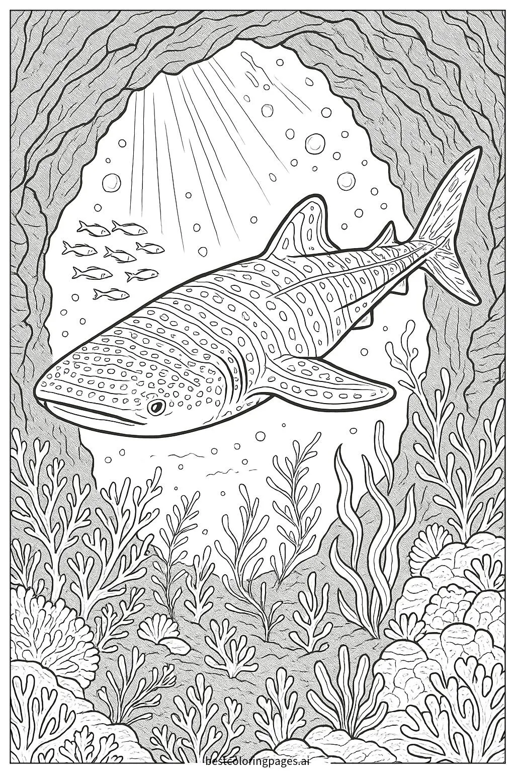 Whale Shark Swimming Through an Underwater Cave