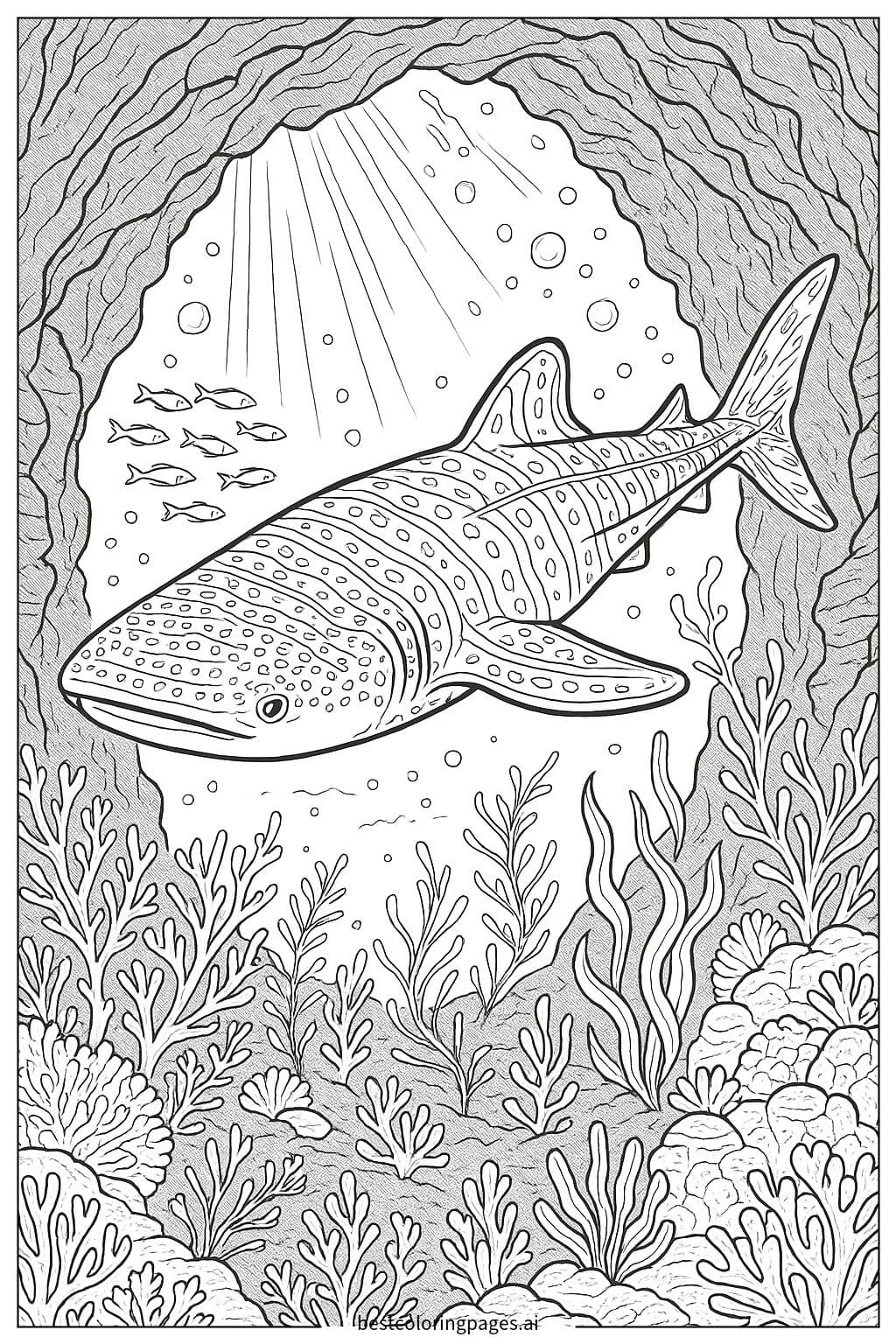 Whale Shark Swimming Through an Underwater Cave