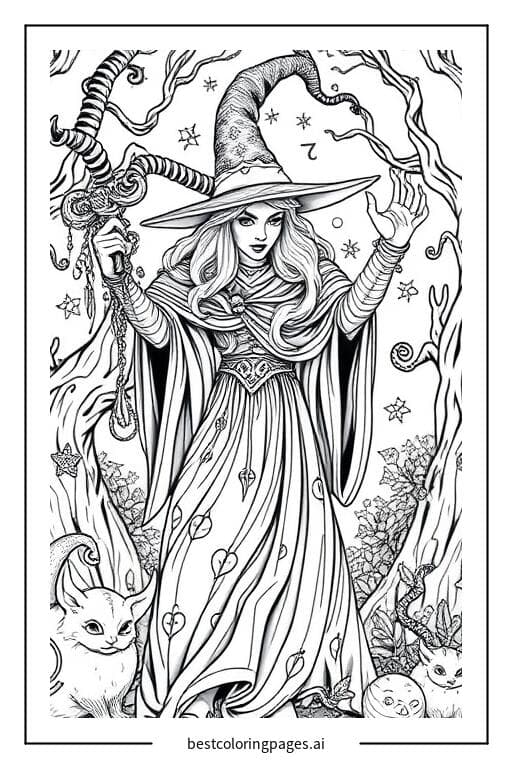 邪惡巫婆在黑暗森林中施展魔法