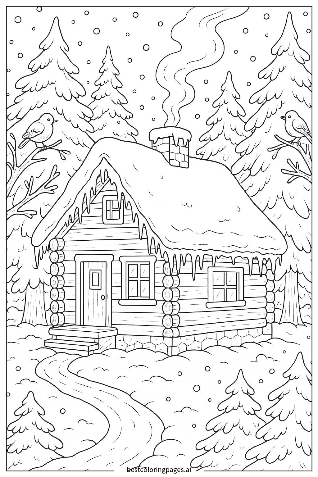 Cozy Winter Cabin Surrounded by Snowy Trees