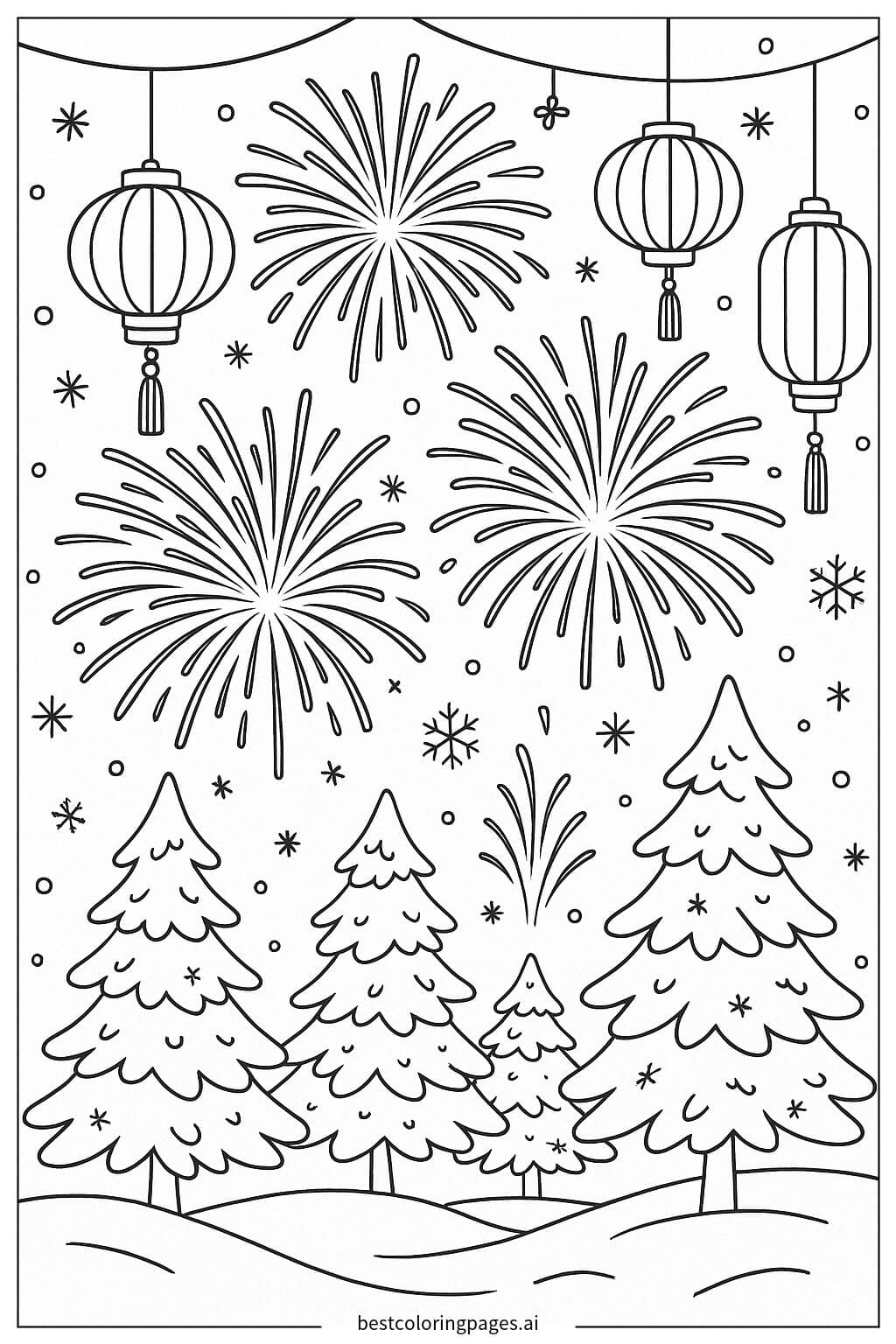 Winter Festival with Fireworks and Lanterns
