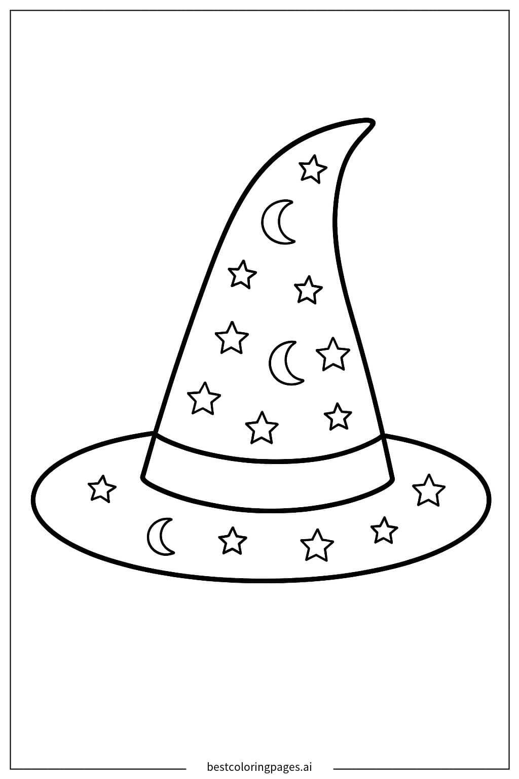Magical Witch Hat with Stars and Moon Coloring Page