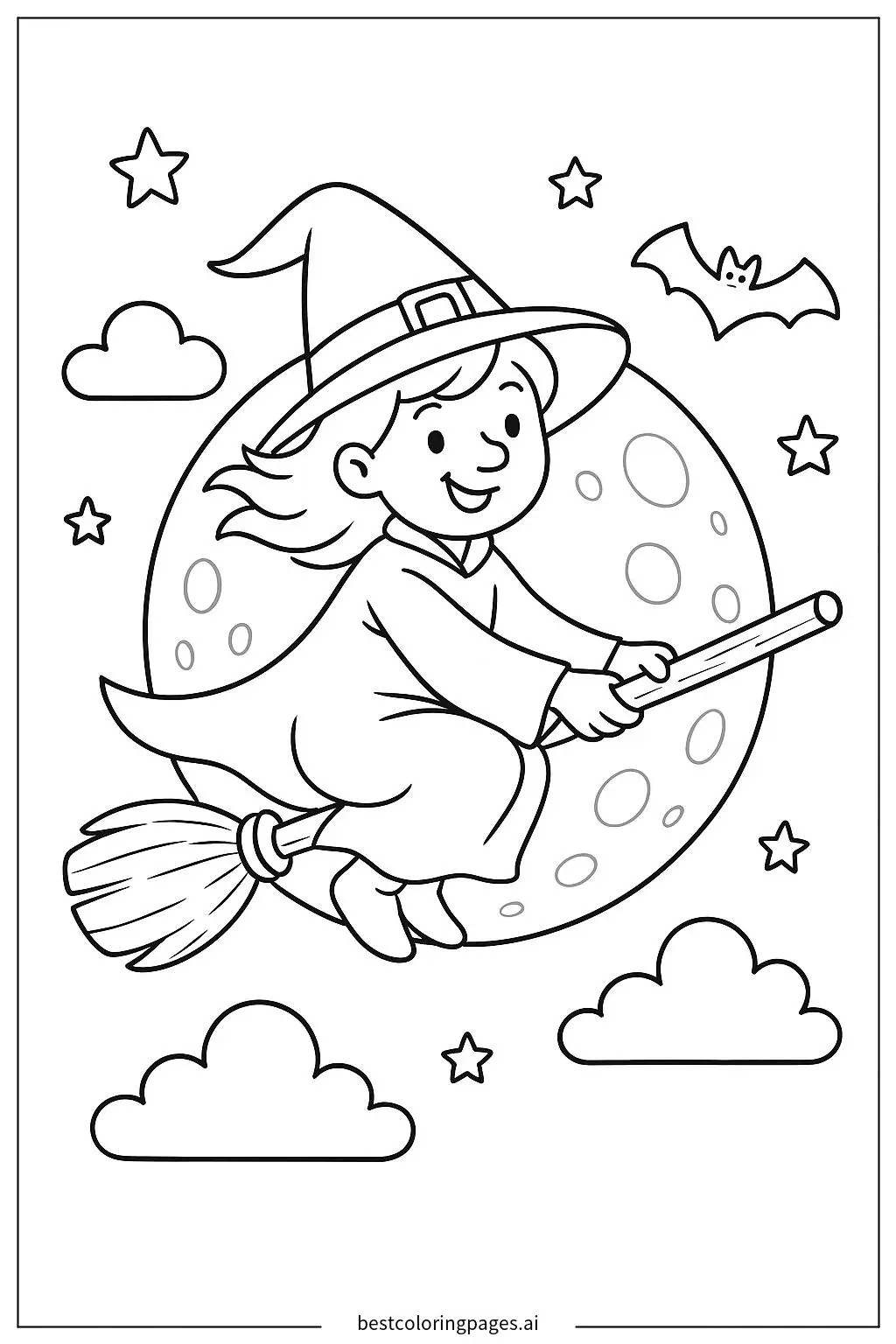 Witch Flying Across a Full Moon on a Broomstick