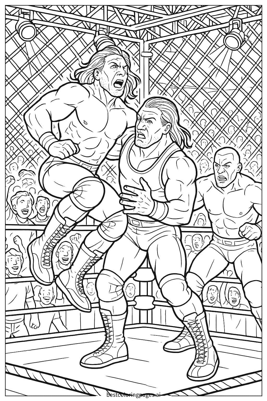 Desenhos de Lutadores em Combate na Jaula de Aço para Colorir