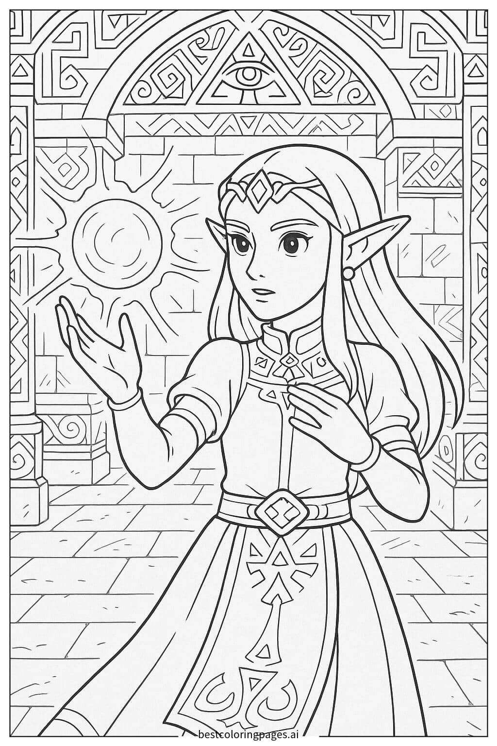 Zelda zaubert einen magischen Zauber in einem Tempel Ausmalbilder