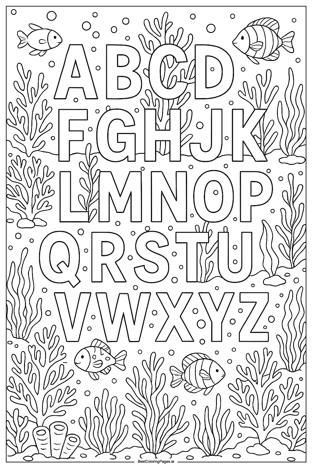 Disegni di Le lettere dell'alfabeto in un mondo sottomarino da Colorare