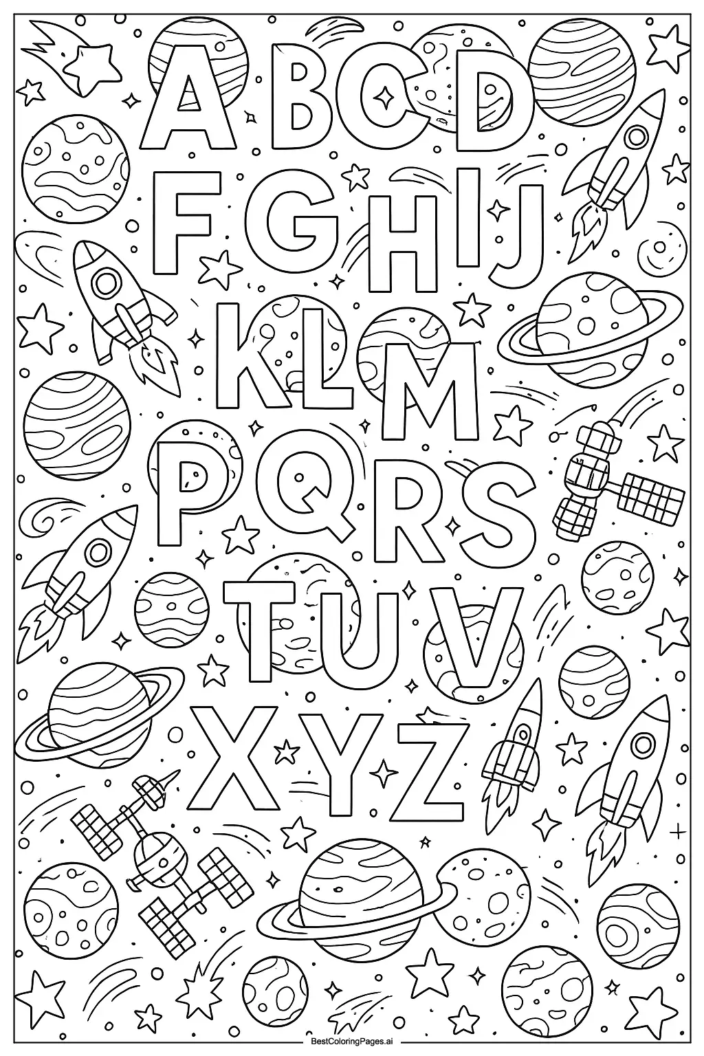 Disegni di Lettere dell'Alfabeto nello Spazio da Colorare