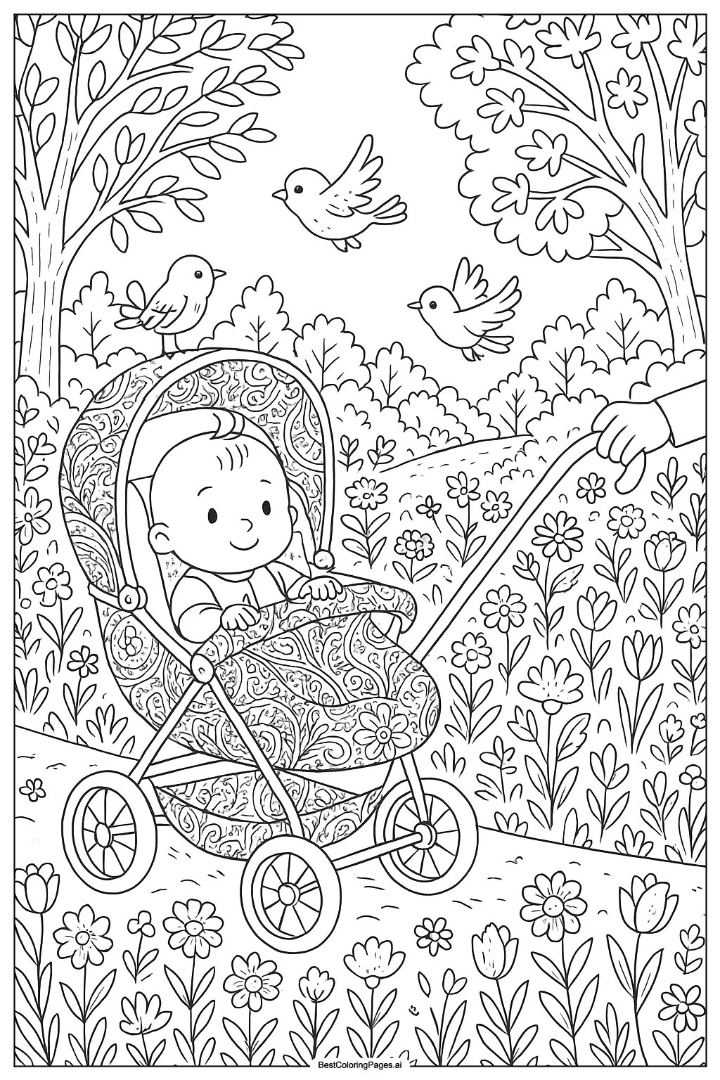 Bimbo nel passeggino al parco