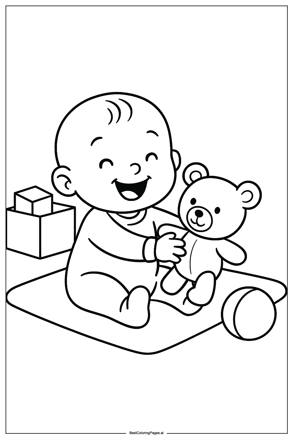 Disegni di Un bebè felice che gioca con il suo orsacchiotto da Colorare