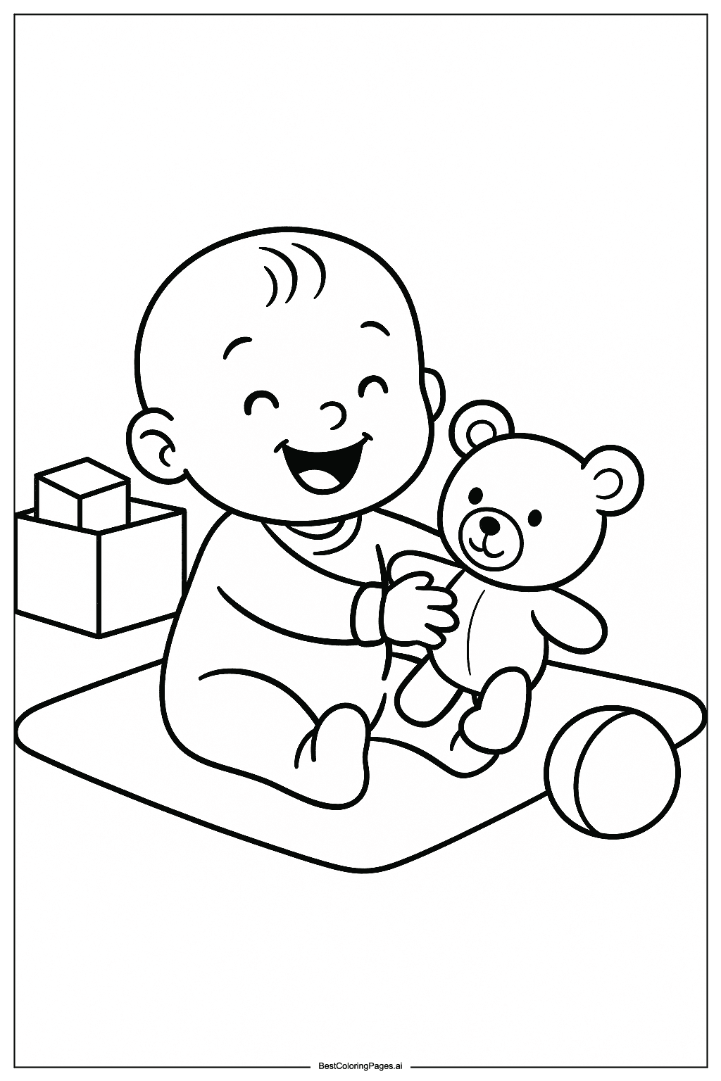 Disegni di Un bebè felice che gioca con il suo orsacchiotto da Colorare