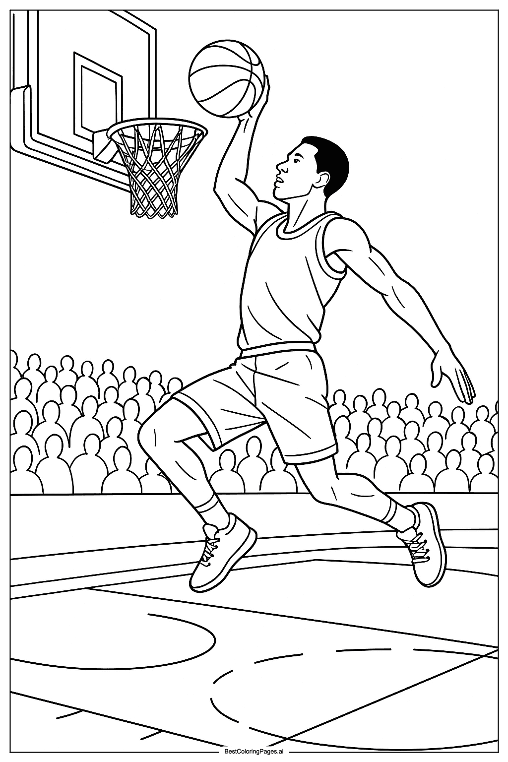 Basketball player making slam dunk Coloring Page