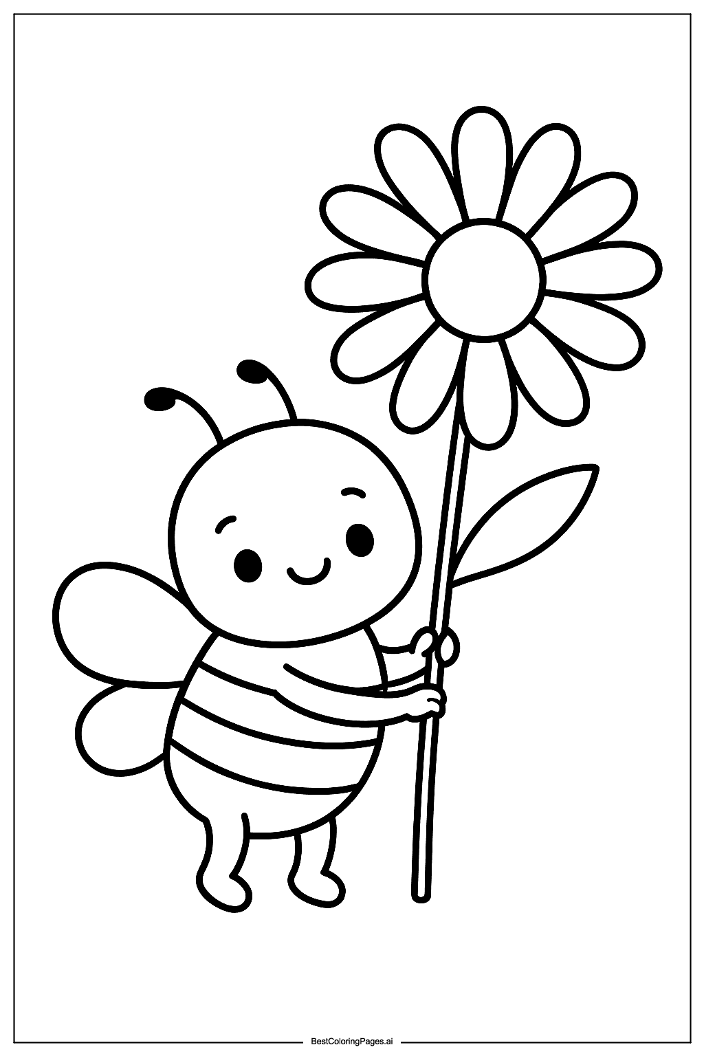 Bee holding a flower Coloring Page