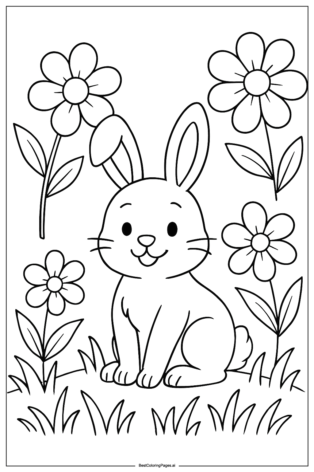 Bunny in a flower garden
