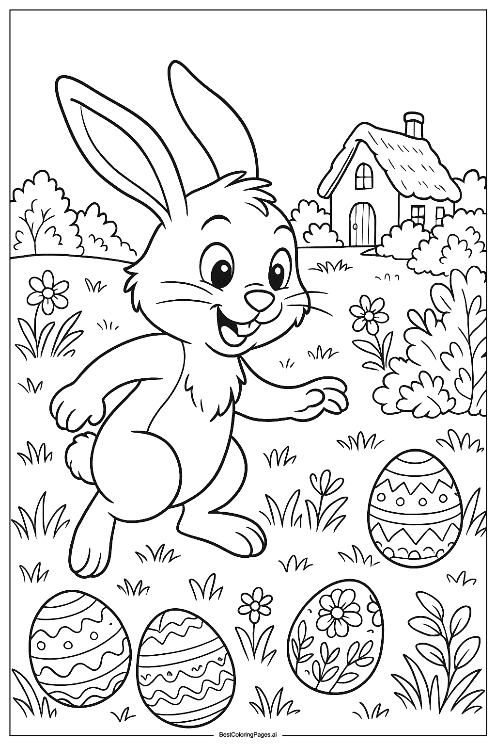Bunny in Easter egg hunt Coloring Page