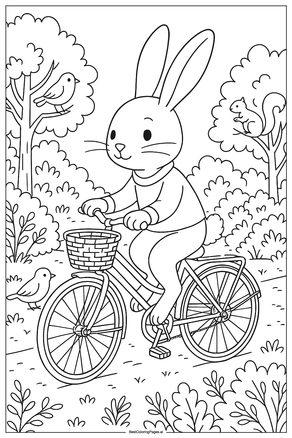 Bunny riding a bicycle Coloring Page